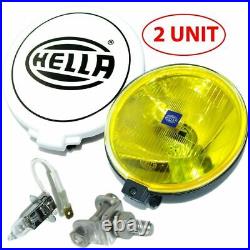 Pair Hella Comet 500 Driving Lamp Yellow Spot Light With Cover Universal Fit ECs