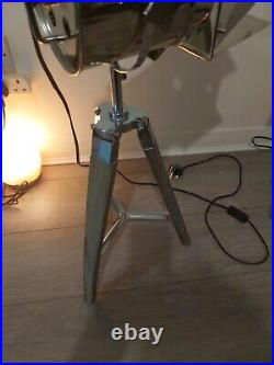 Pair Of Film Tripod Table Lamps Grey Wood and Silver Metal Film Director Lamp