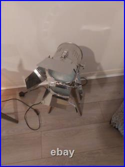 Pair Of Film Tripod Table Lamps Grey Wood and Silver Metal Film Director Lamp