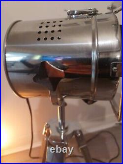 Pair Of Film Tripod Table Lamps Grey Wood and Silver Metal Film Director Lamp