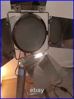 Pair Of Film Tripod Table Lamps Grey Wood and Silver Metal Film Director Lamp