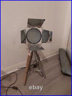 Pair Of Film Tripod Table Lamps Grey Wood and Silver Metal Film Director Lamp