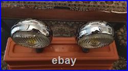 Pair VTG Kinby Rally Fog Light Bumper 40s 60s Driving Lamps and Mount Bracket