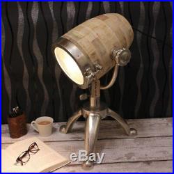 Pandim Spot Lamp Table Vintage Aluminium Natural Wood Tripod Metal Stand Light