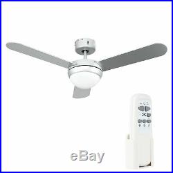 Remote Control Metal Grey Modern Ceiling Fan With Frosted Glass Spot Light NEW