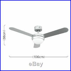 Remote Control Metal Grey Modern Ceiling Fan With Frosted Glass Spot Light NEW