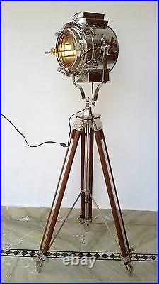 Retro Chic Floor Lamp Long Theatre Stage Spotlight and Wooden Tripod Stand