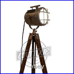 Retro Copper Floor Lamp Wood Standing Tripod Lampshades LED Reading Light Bulb E