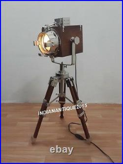 Retro Nautical Mini Wooden Spot Light Tripod Table Lamp Home Decor