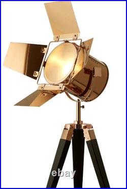 Retro Spotlight Table Lamp Tripod Base Copper Black Light Metal Glass Indoor