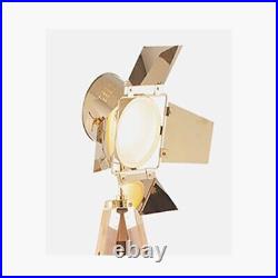 Retro Tripod Floor Lamp Film Director Spot Light Natural Wooden Legs Gold Lamp