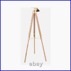 Retro Tripod Floor Lamp Film Director Spot Light Natural Wooden Legs Gold Lamp