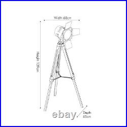 Retro Tripod Floor Lamp Film Director Spot Light Natural Wooden Legs Gold Lamp