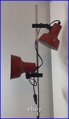 Retro/ Vintage RED and CHROME Adjustable Double Headed Twin Floor Spotlight Lamp