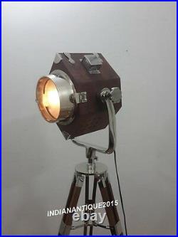 Royal Vintage Designer Nautical Wooden Spot Light Tripod Floor Lamp Decor