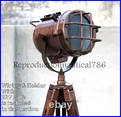 SET OF 5 Floor Lamp With Wooden Tripod Marine Studio Searchlight