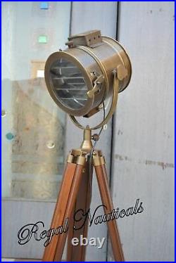 Searchlight Antique Brown Floor Lamp Wooden Tripod Spotlight LED Lamp Marine