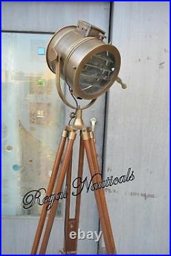 Searchlight Antique Brown Floor Lamp Wooden Tripod Spotlight LED Lamp Marine