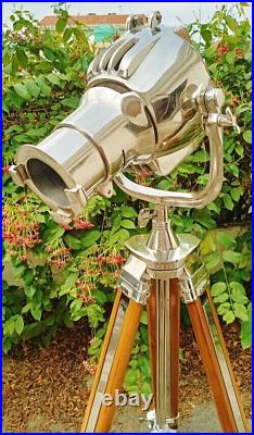 Searchlight vintage Theater Floor Lamp brown wooden tripod Movie Spot Light