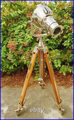 Searchlight vintage Theater Floor Lamp brown wooden tripod Movie Spot Light