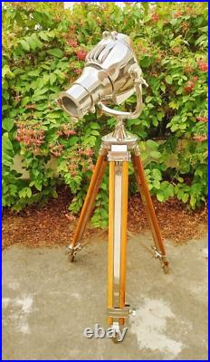 Searchlight vintage Theater Floor Lamp brown wooden tripod Movie Spot Light