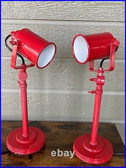 Set of 2 Pottery Barn Photographer's Task Table Lamps Spot Lights Accent RED