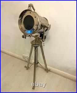Silver Polished Metal Tripod Spotlight, Adjustable, Switch Control