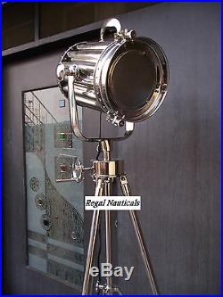 Solid Chrome Floor Spotlight With Revolving Tripod In Chrome Finish Searchlight