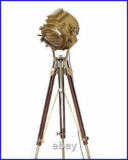 Spot Light Antique Brass Floor Lamp With Brown Tripod