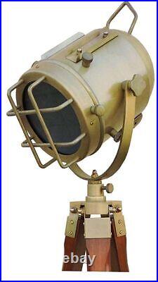 Spot Light Floor lamp Brass Antique & Wooden Tripod Stand LED Bulb Brown Color
