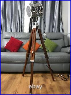 Spot Light Wooden Brown Tripod Search Floor Lamp LED Light Home Decor