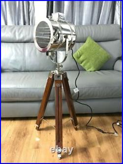 Spot Light Wooden Brown Tripod Search Floor Lamp LED Light Home Decor
