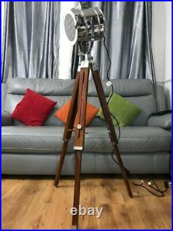 Spot Light Wooden Brown Tripod Search Floor Lamp LED Light Home Decor