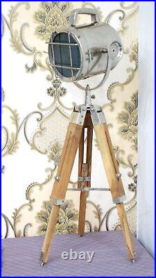 Spot Search Light Tabletop Brass Handmade Electric Spot Light Lamp W Wood Stand