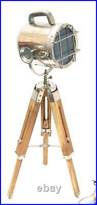 Spot Search Light Tabletop Brass Handmade Electric Spot Light Lamp W Wood Stand
