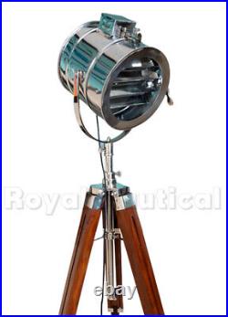 Spotlight Searchlight LED Lighting UK Wooden Tripod Floor Lamp Royal Nautical