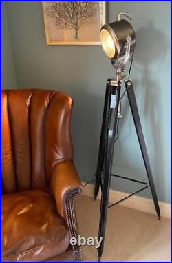 Spotlight Wood Tripod Floor Standard Lamp Aluminium & Brass 152cm High