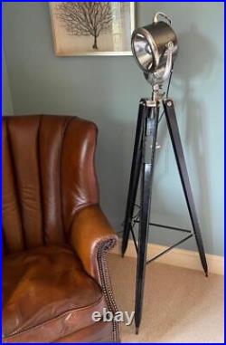Spotlight Wood Tripod Floor Standard Lamp Aluminium & Brass 152cm High