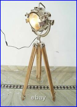 Spotlight theater nautical home decor wooden tripod search light lamp floor lamp