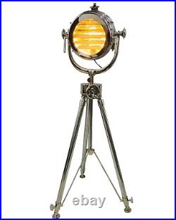 Steel Searchlight Chrome Spotlight Focus Floor Lamp Steel Tripod Stand