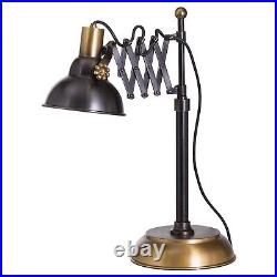 Stylish Black and Brass Adjustable Scissor Industrial Table Lamp with E27 Screw