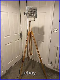 Theatre style fully adjustable wooden tripod lamp. Searchlight. Spotlight