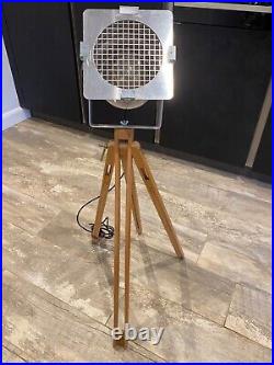 Theatre style fully adjustable wooden tripod lamp. Searchlight. Spotlight
