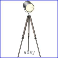 Tripod Floor Lamp Pine Wood Spotlight Industrial Standing Light Brown Black Tripod Floor Lamp Pine Wood Spotlight Industrial Standing Light Brown Black