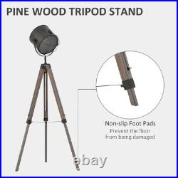 Tripod Floor Lamp Pine Wood Spotlight Industrial Standing Light Brown Black Tripod Floor Lamp Pine Wood Spotlight Industrial Standing Light Brown Black
