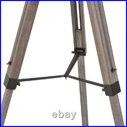 Tripod Floor Lamp Pine Wood Spotlight Industrial Standing Light Brown Black