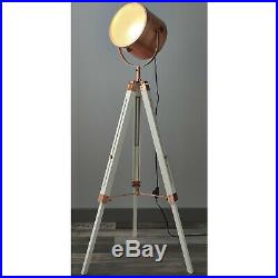 Tripod Lamp Chic White & Copper Floor Lamp Retro Vintage Studio Spot Light