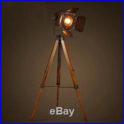 Tripod Spotlight Floor Lamp Vintage Retro Light Industrial Wooden Lighting New