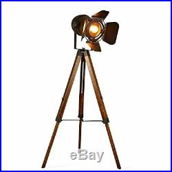 Tripod Spotlight Floor Lamp Vintage Retro Light Industrial Wooden Lighting New