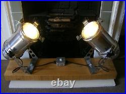 Unique upcycled floor mounted twin spotlight lamps